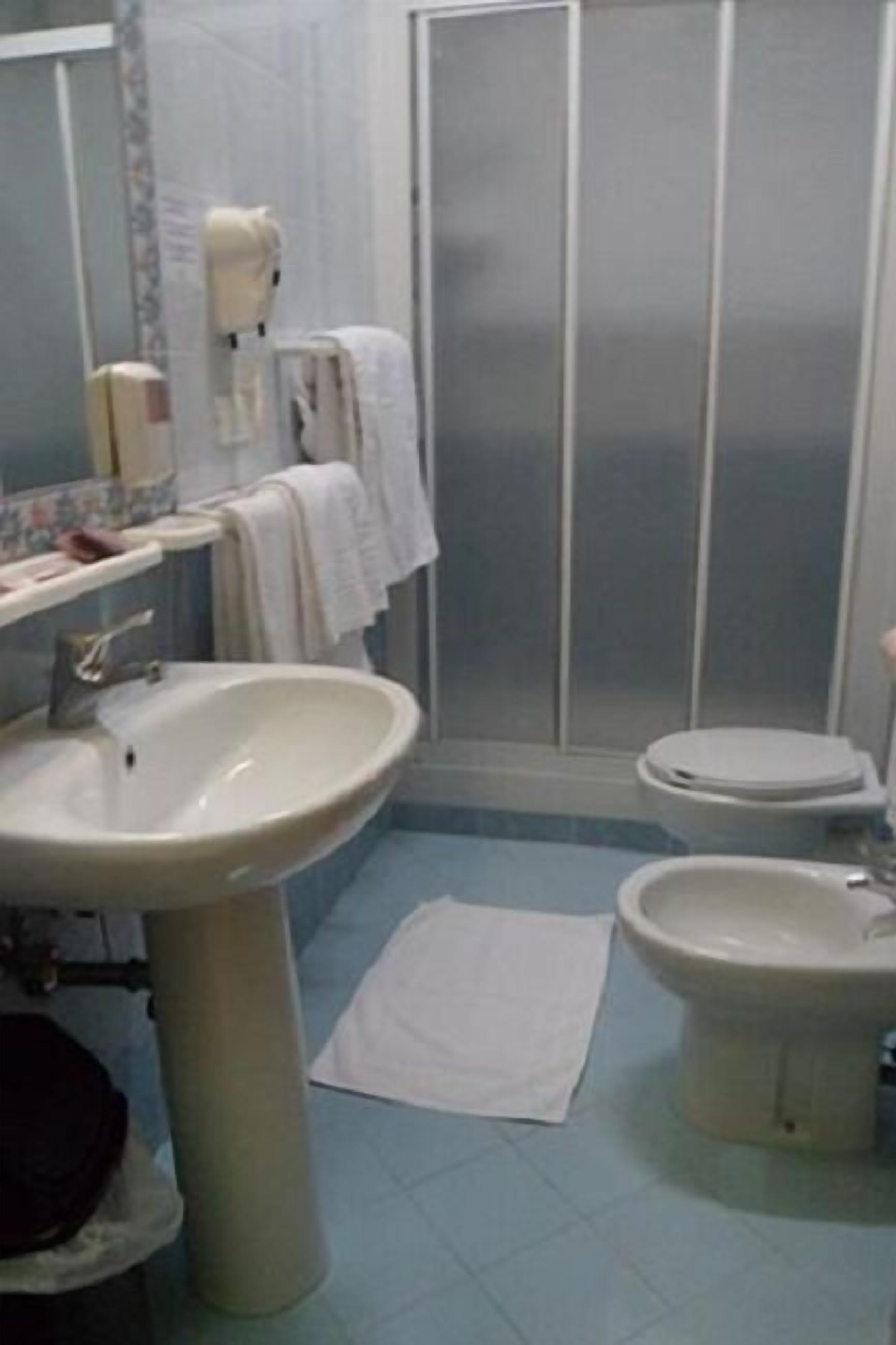 shower, hair dryer, bidet, towels