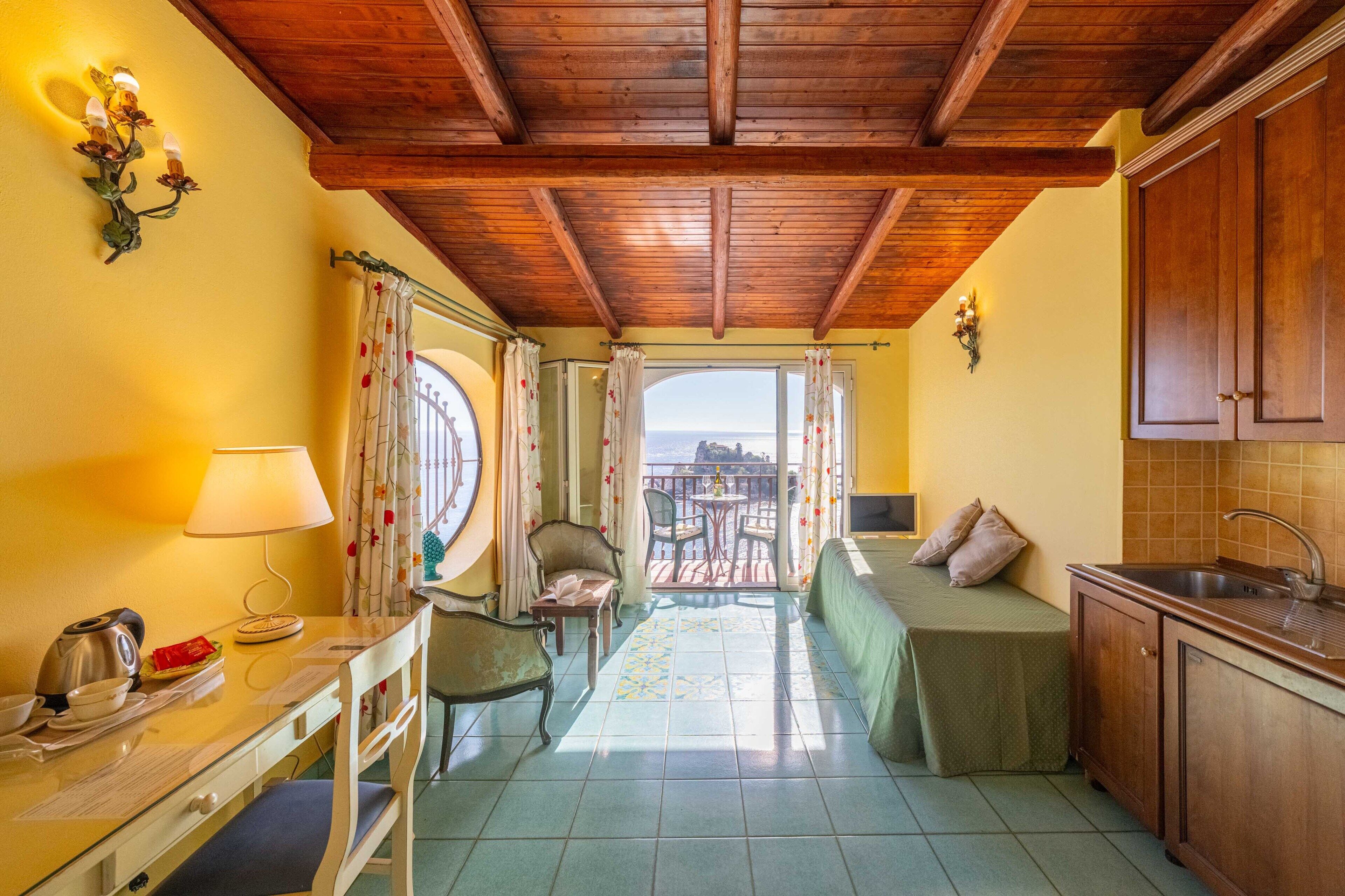 superior room, sea view, tower | living area | 28-inch led tv with satellite channels