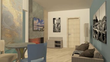 Suite estudio, vistas al mar | Minibar, caja fuerte, escritorio y wifi gratis