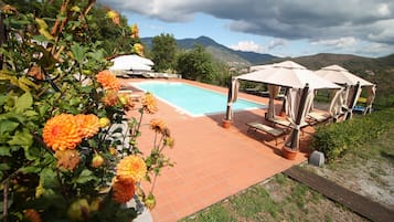 Außenpool (je nach Saison geöffnet), Sonnenschirme, Liegestühle