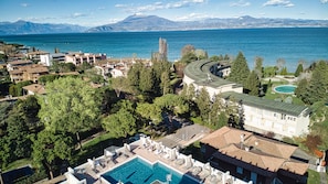 Outdoor pool, a rooftop pool, pool loungers