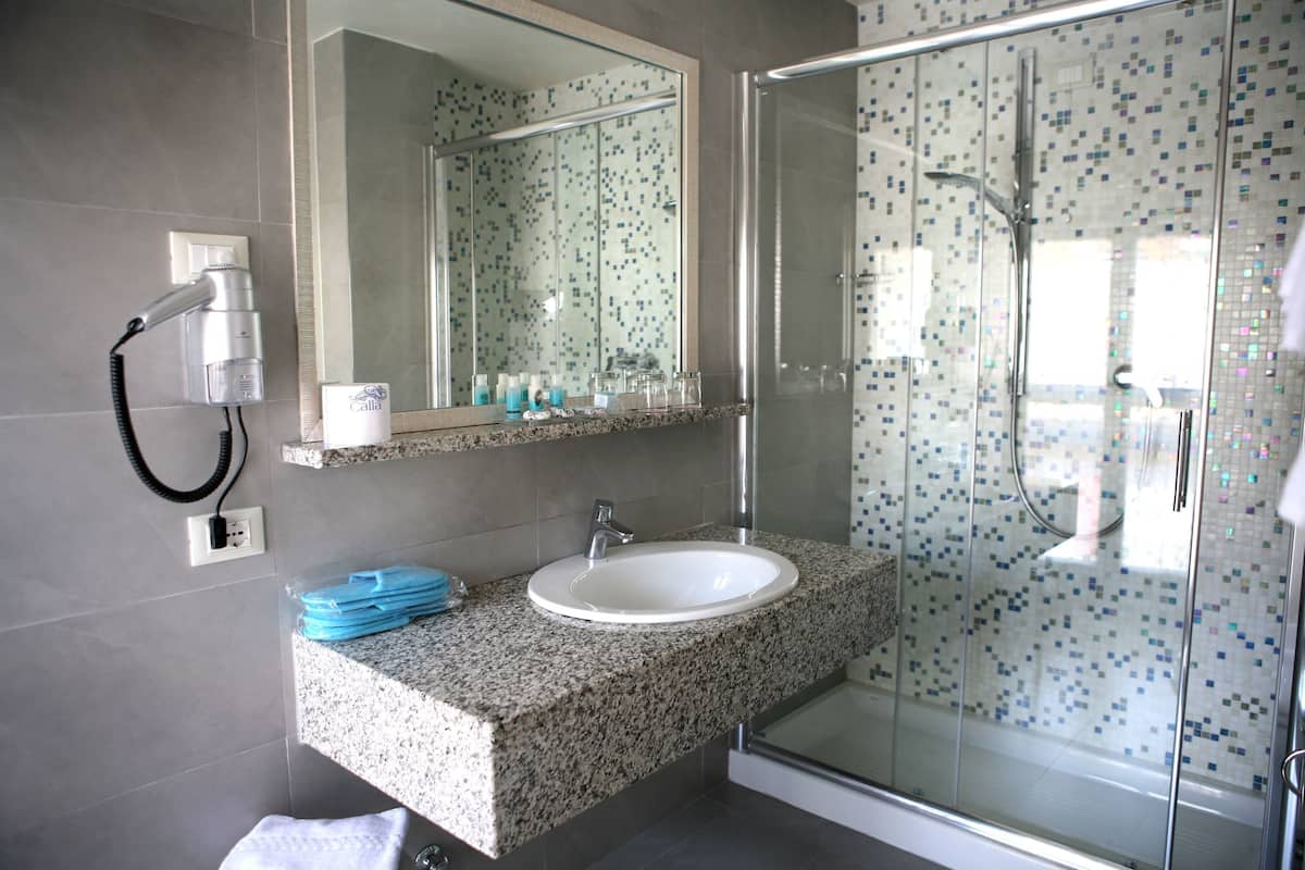 shower, free toiletries, hair dryer, slippers