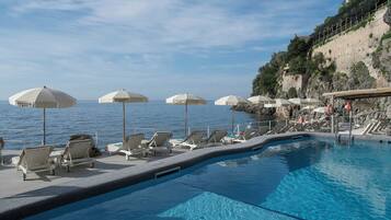 Seasonal outdoor pool, pool umbrellas, sun loungers