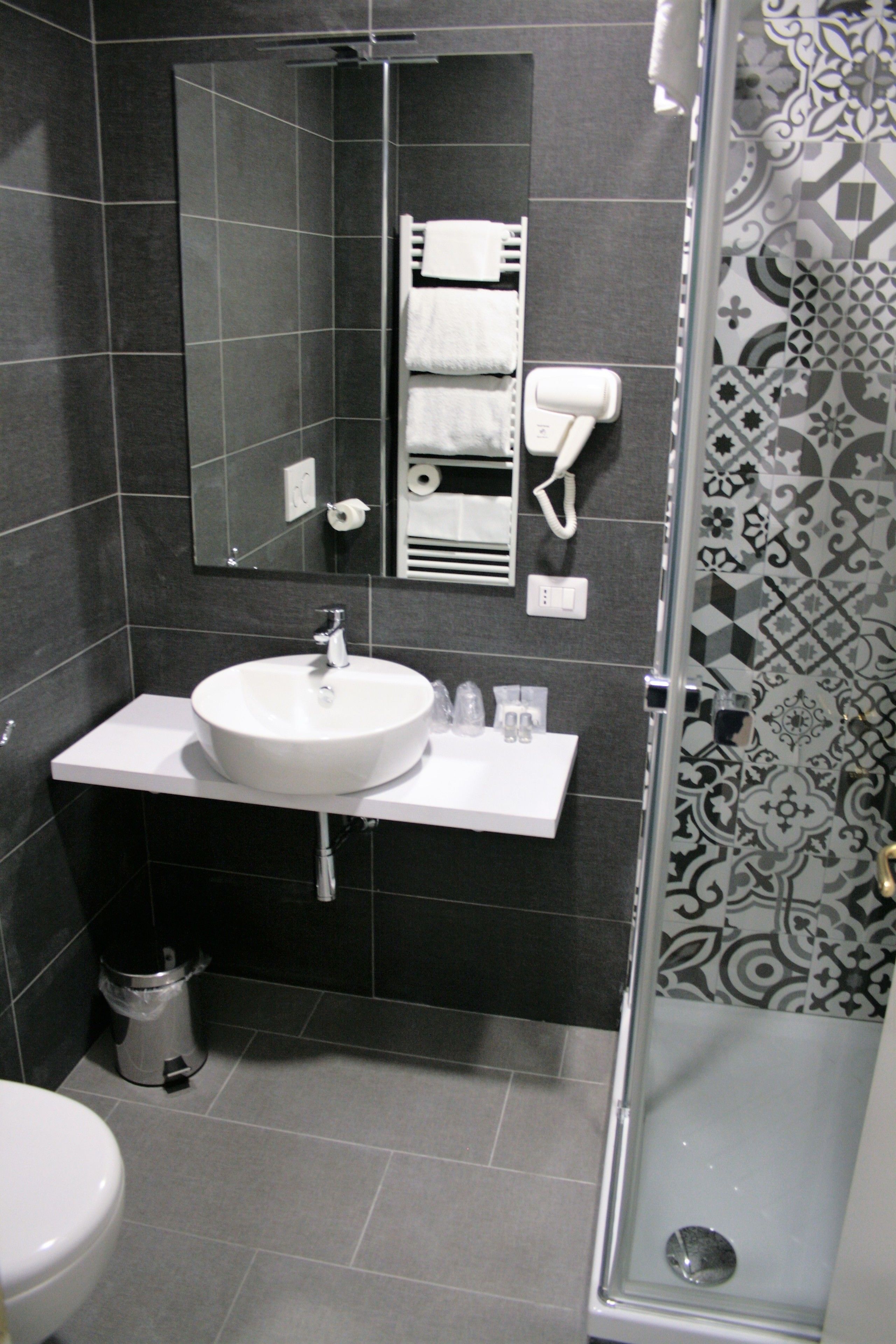 shower, free toiletries, hair dryer, bidet