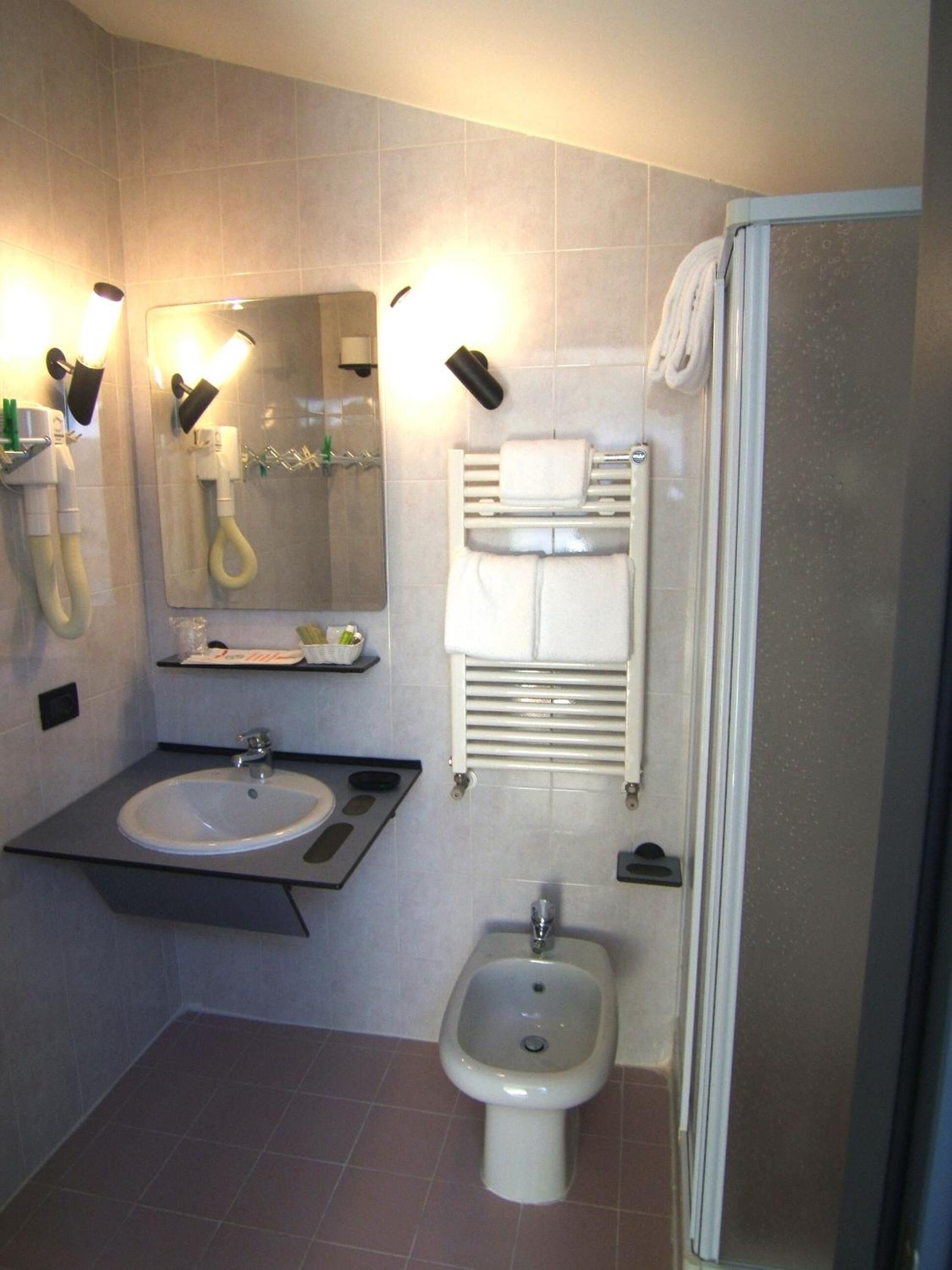 shower, free toiletries, hair dryer, bidet