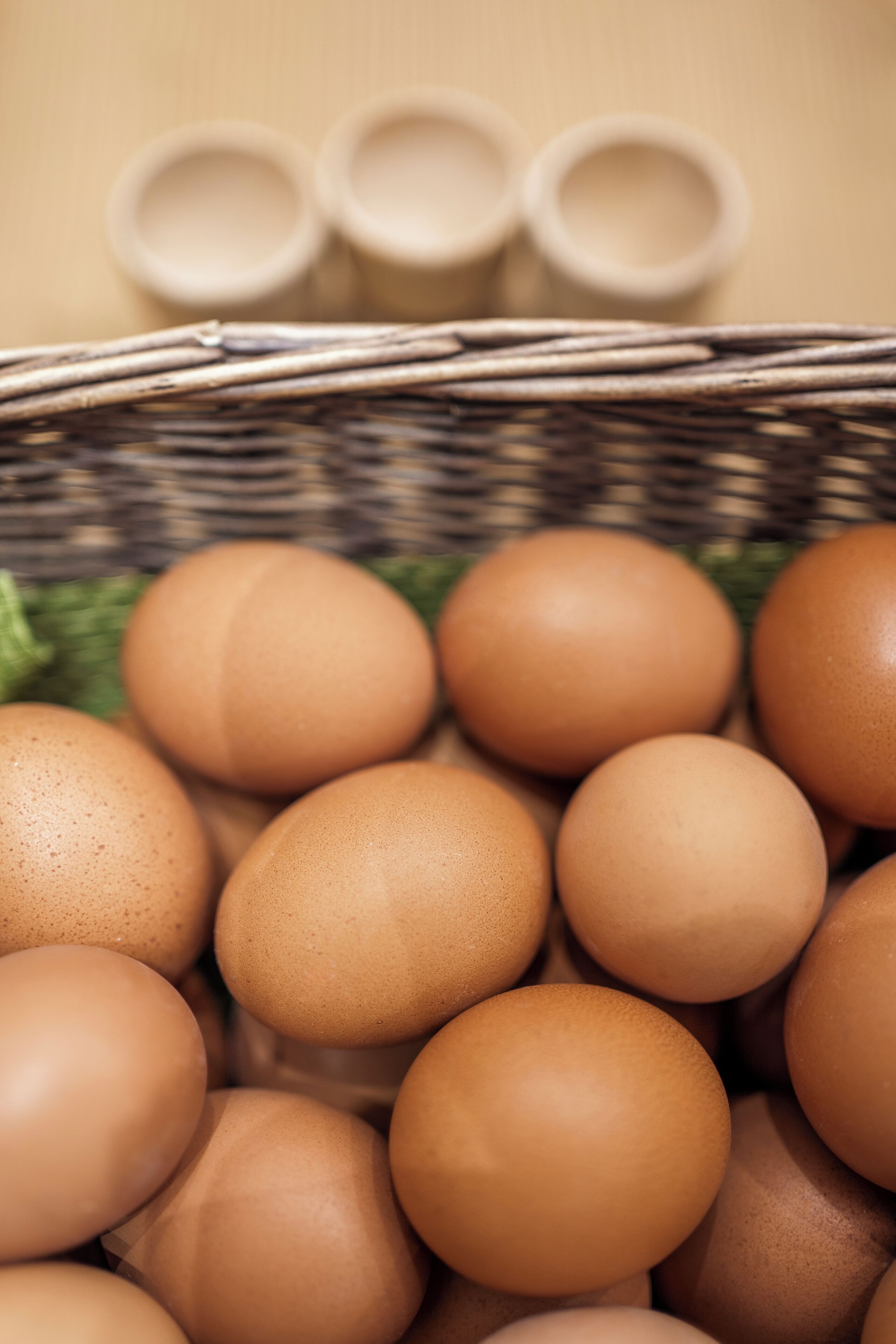 A basket filled with eggs.