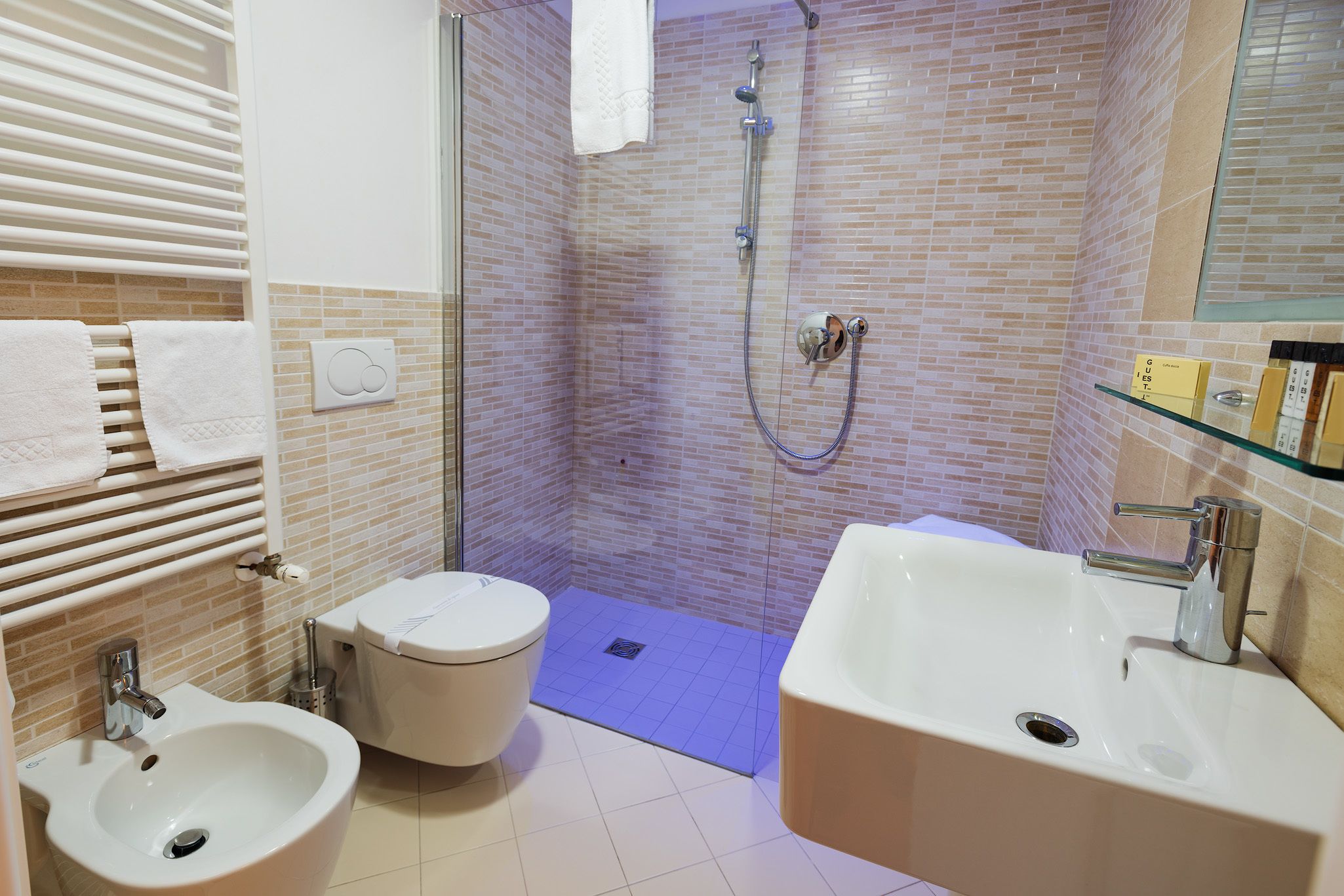 superior double or twin room | bathroom | shower, free toiletries, hair dryer, slippers