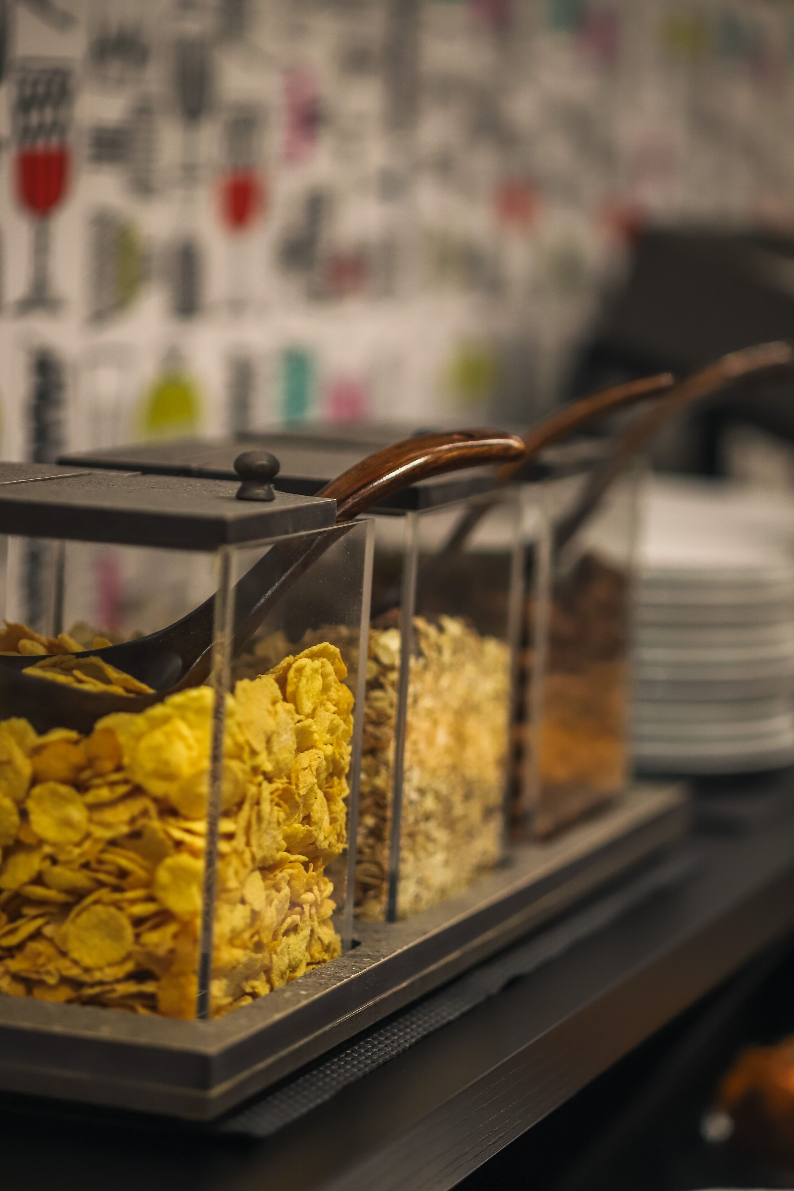 A cereal bar with various types of cereal.