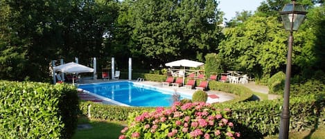 Outdoor pool, sun loungers