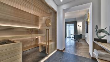 Experience a warm ambiance in this inviting space, featuring a wooden slatted wall, glass partition, and sleek reception desk.