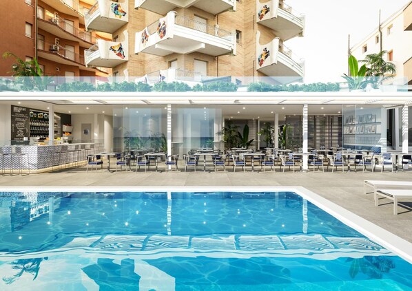 Outdoor pool, pool loungers