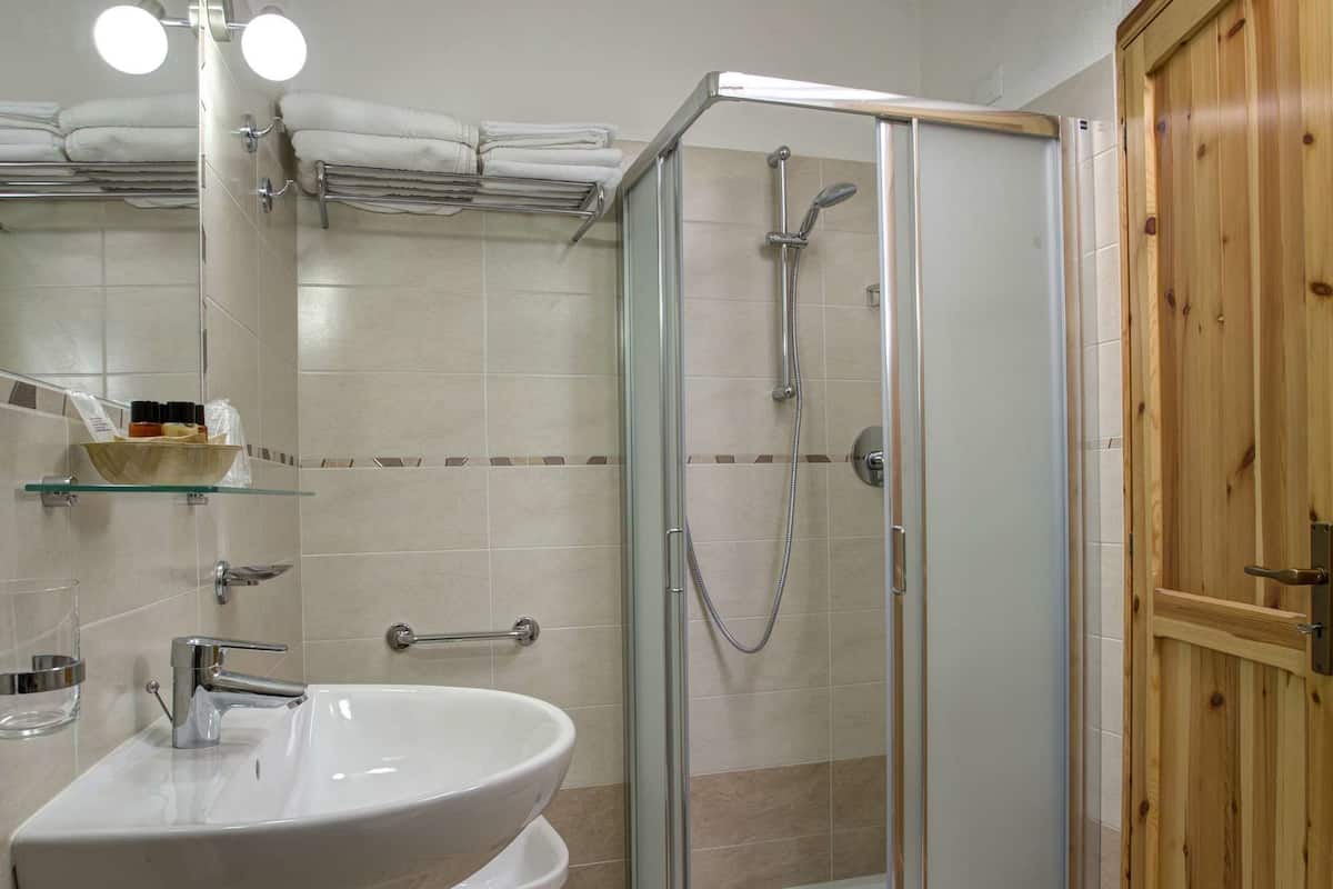double room | bathroom | shower, rainfall showerhead, hair dryer, bidet