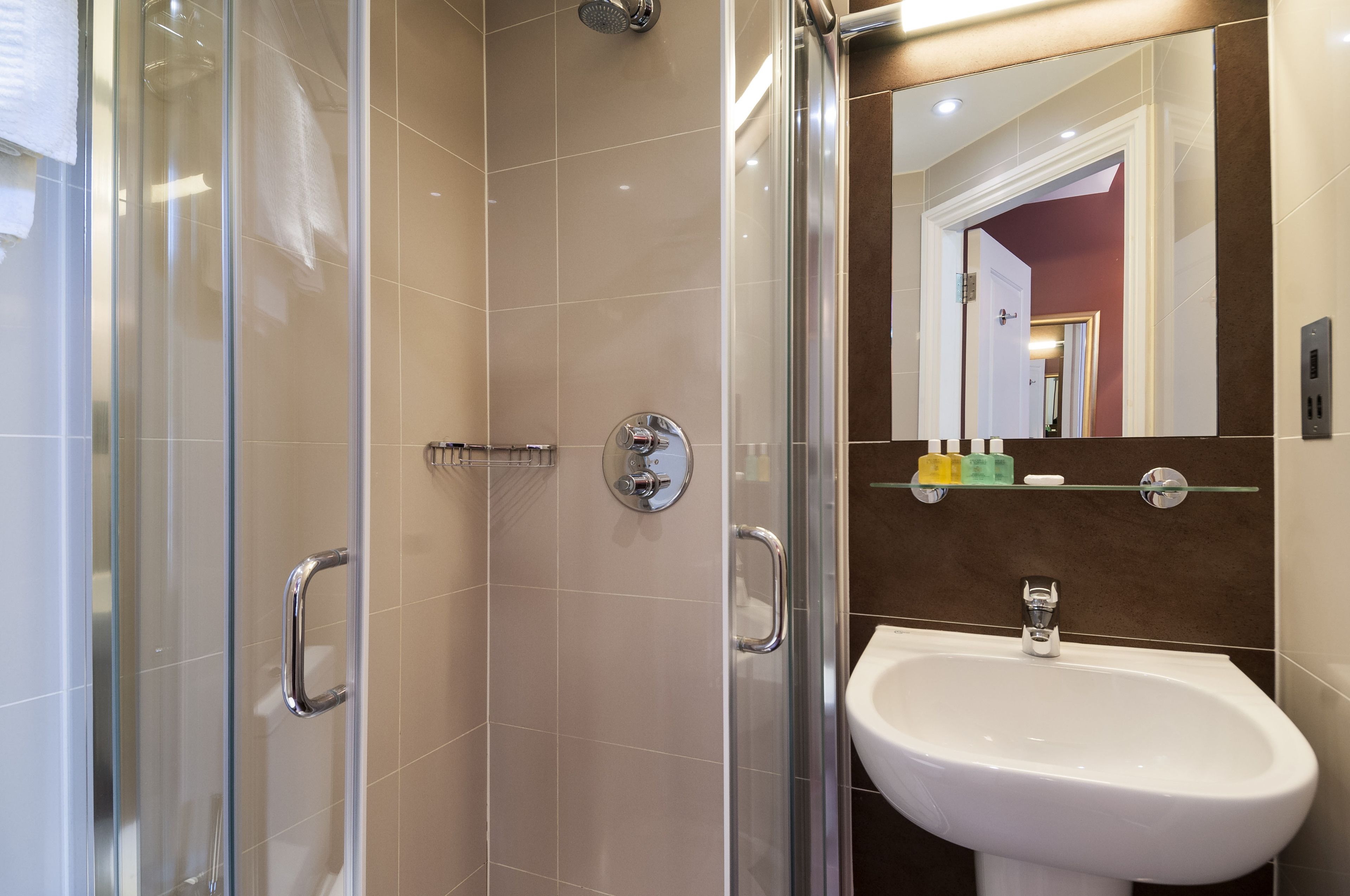 free toiletries, hair dryer, towels