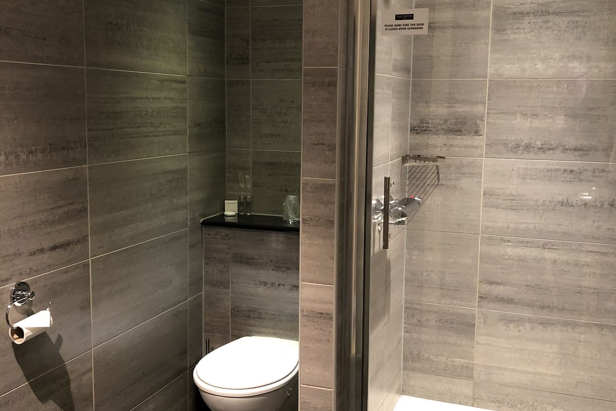 shower, free toiletries, hair dryer, towels