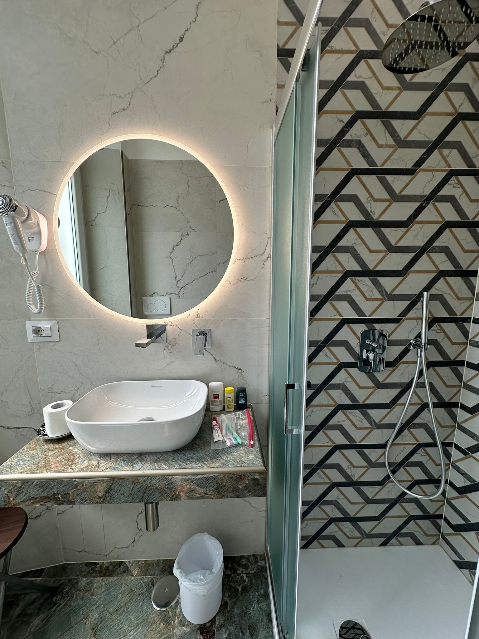 quadruple room | bathroom | shower, hair dryer, towels, soap