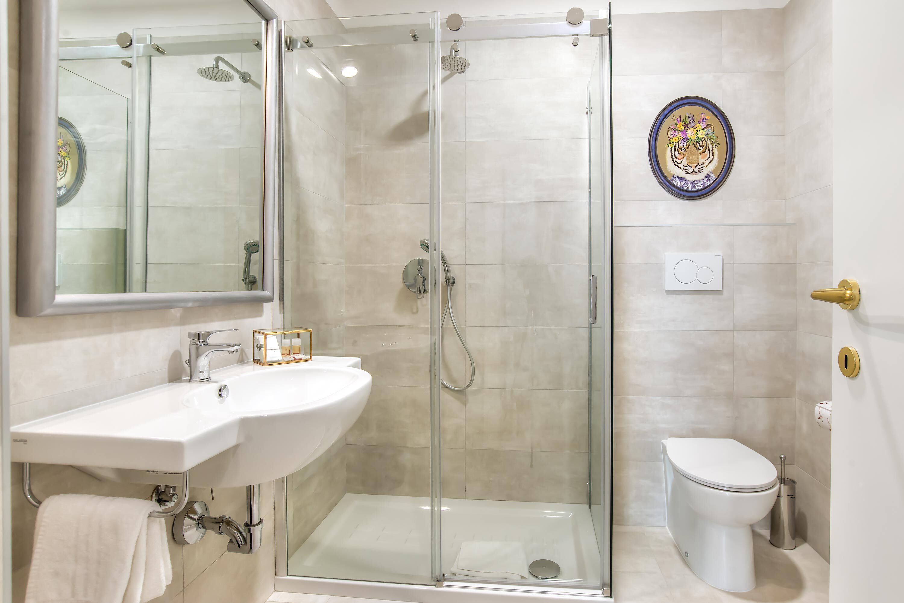 shower, free toiletries, hair dryer, bidet