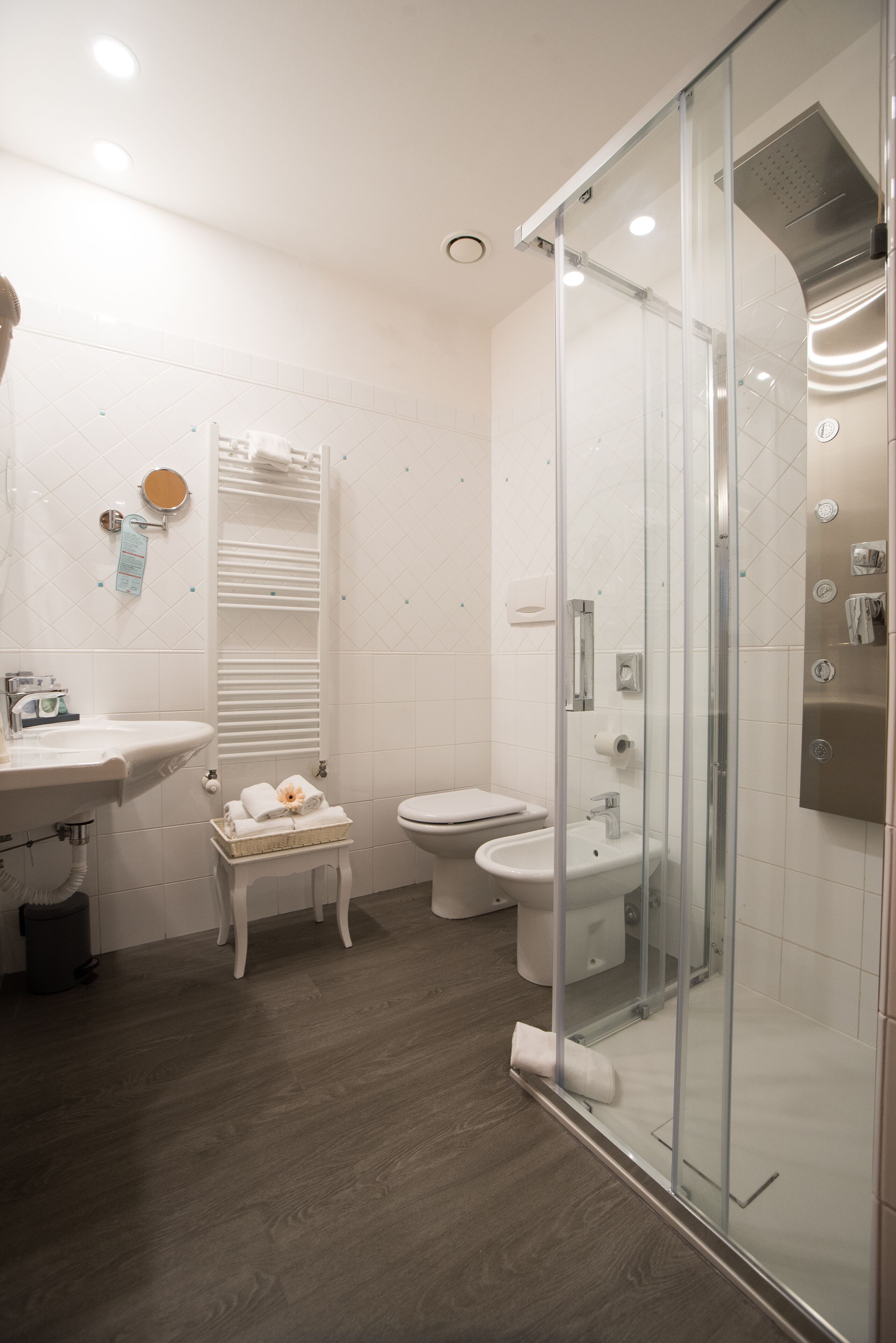 free toiletries, hair dryer, bathrobes, bidet