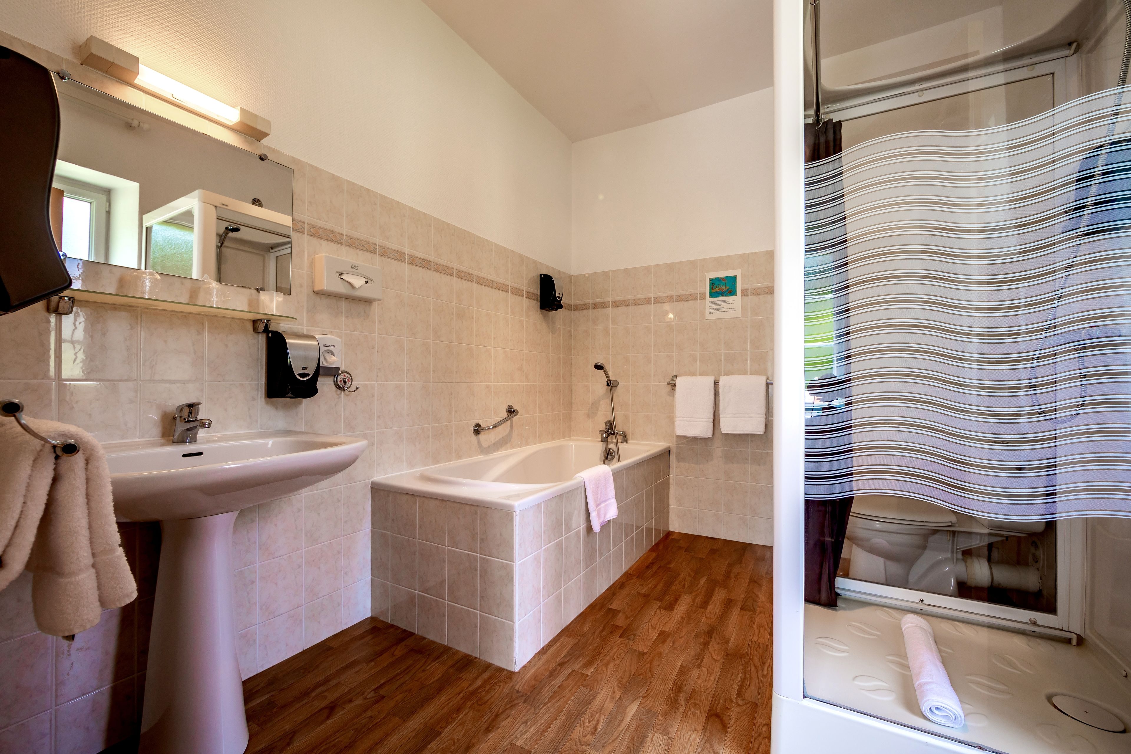 premium double room | bathroom | free toiletries, hair dryer, towels