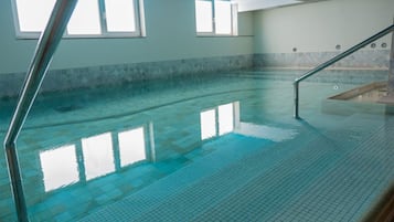 Indoor pool, outdoor pool, sun loungers