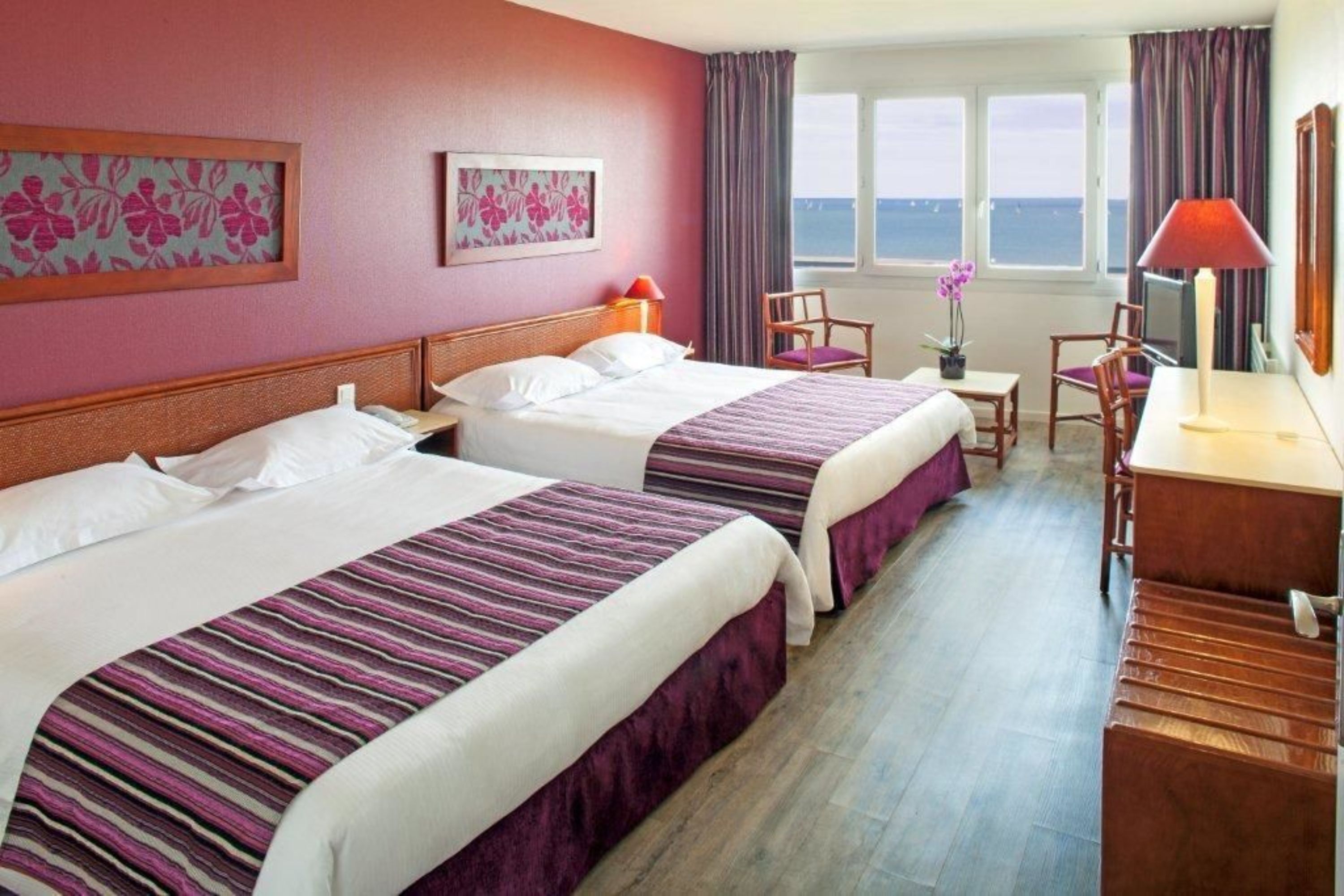 family room, 2 double beds, sea view | premium bedding, desk, blackout curtains, soundproofing