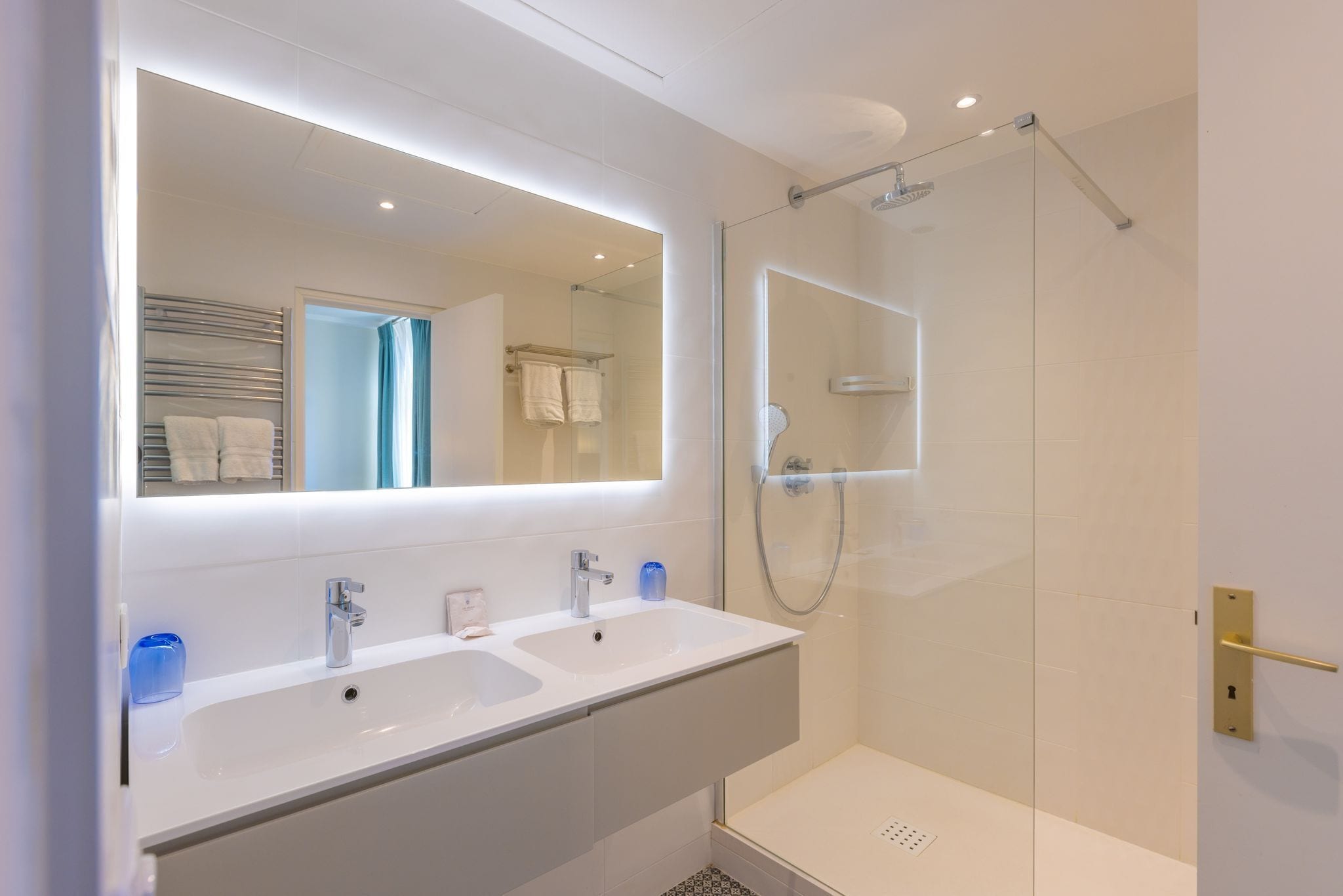 family room | bathroom | shower, free toiletries, hair dryer, towels