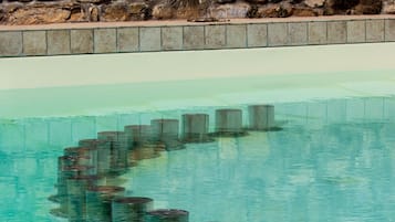 Outdoor pool, pool umbrellas, pool loungers