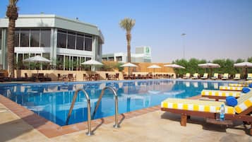 2 outdoor pools, open 9:30 AM to 10 PM, pool umbrellas, sun loungers