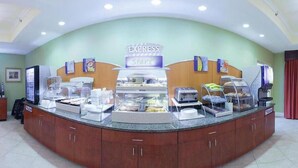 A food service counter with a sign that reads "EXPRESS START".