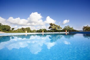 Seasonal outdoor pool, pool umbrellas, sun loungers