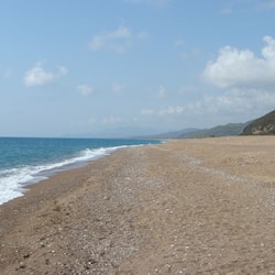 On the beach, sun loungers, beach umbrellas, snorkeling