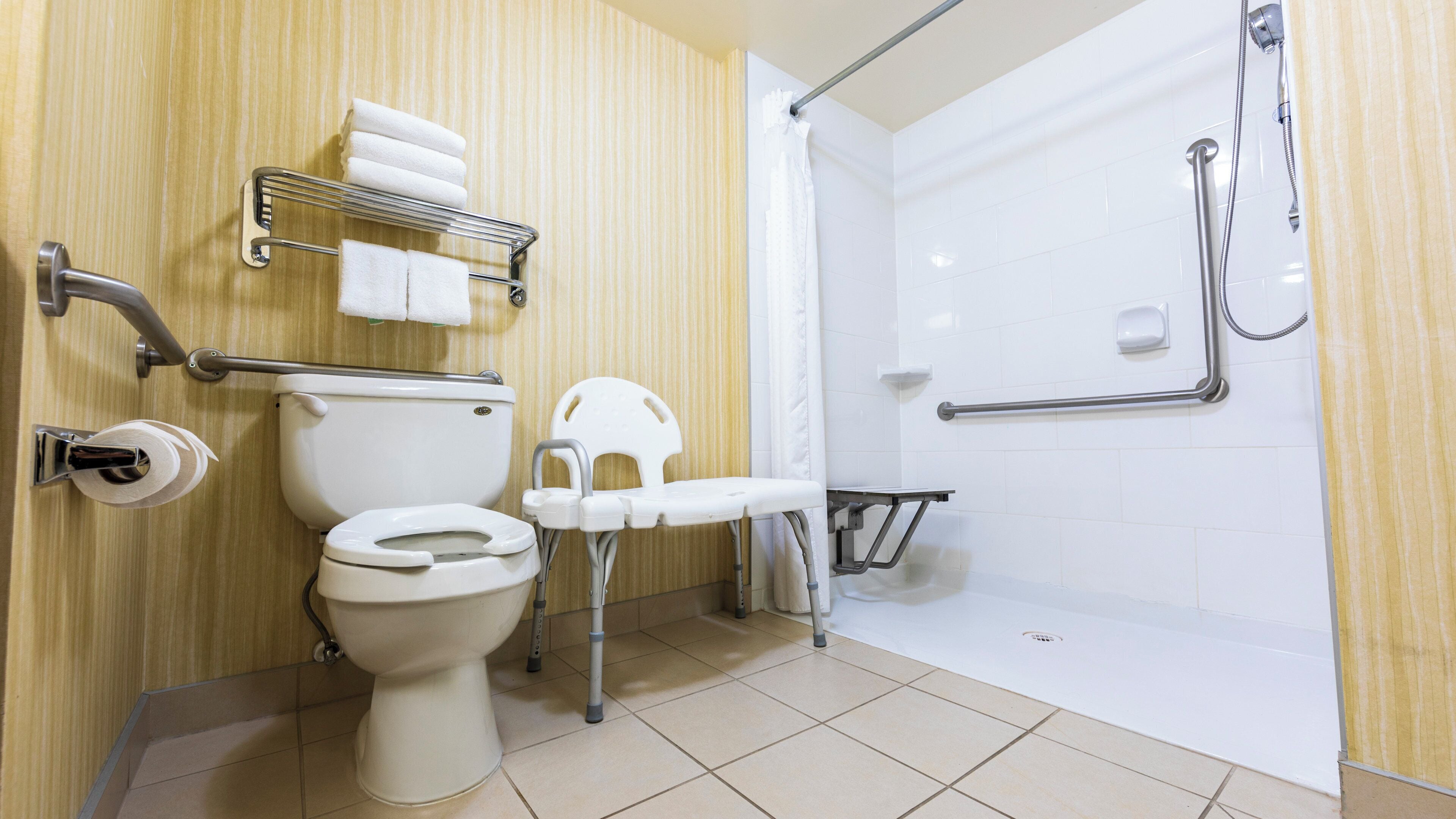 standard room, 1 king bed with sofa bed, mobility accessible (roll-in shower) | bathroom | combined shower/bathtub, free toiletries, hair dryer, towels