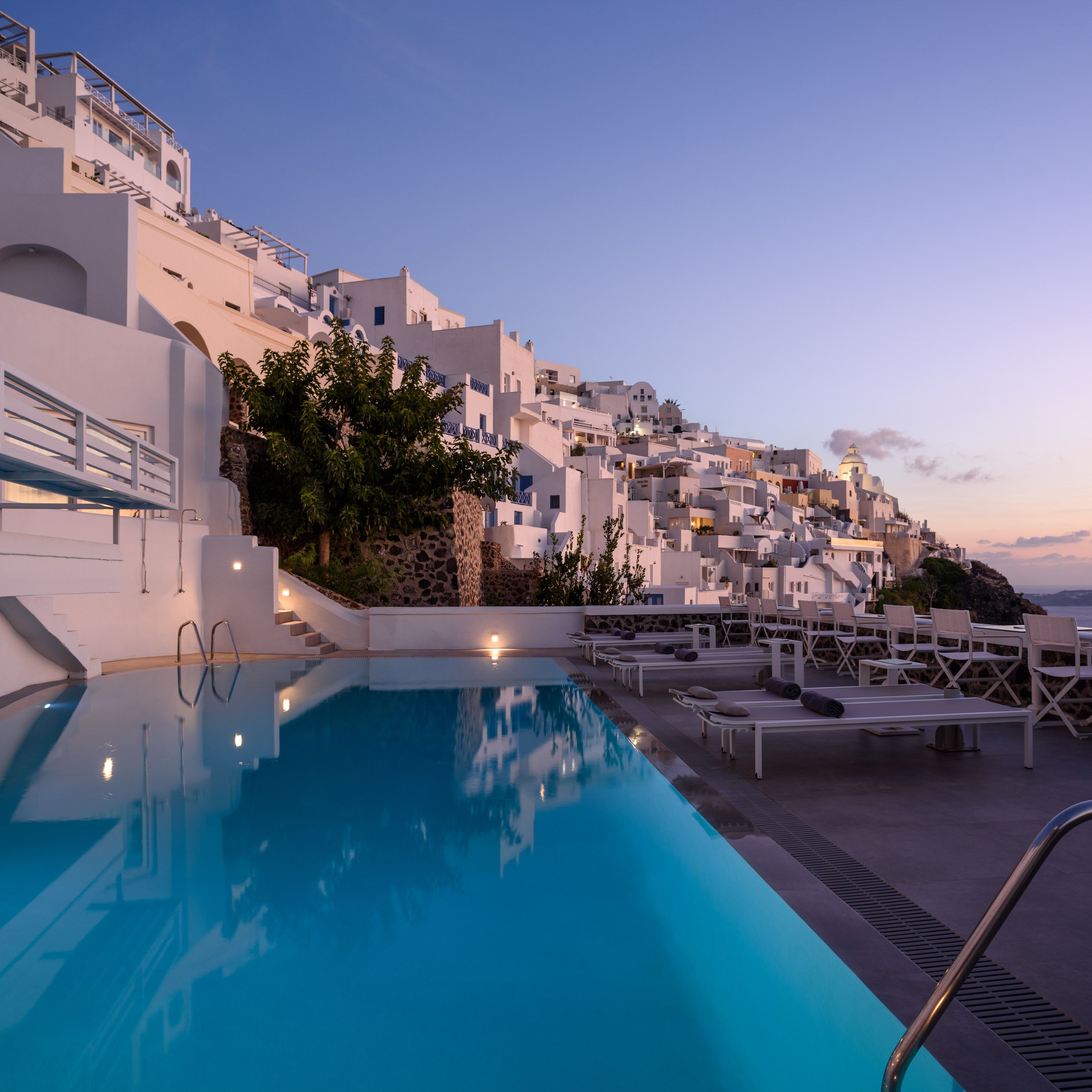 seasonal outdoor pool, pool umbrellas, pool loungers