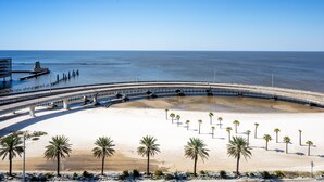 A coastal promenade with a curved walkway, palm trees, and a pier extending into the sea. - DoubleTree by Hilton Hotel Biloxi (Biloxi)