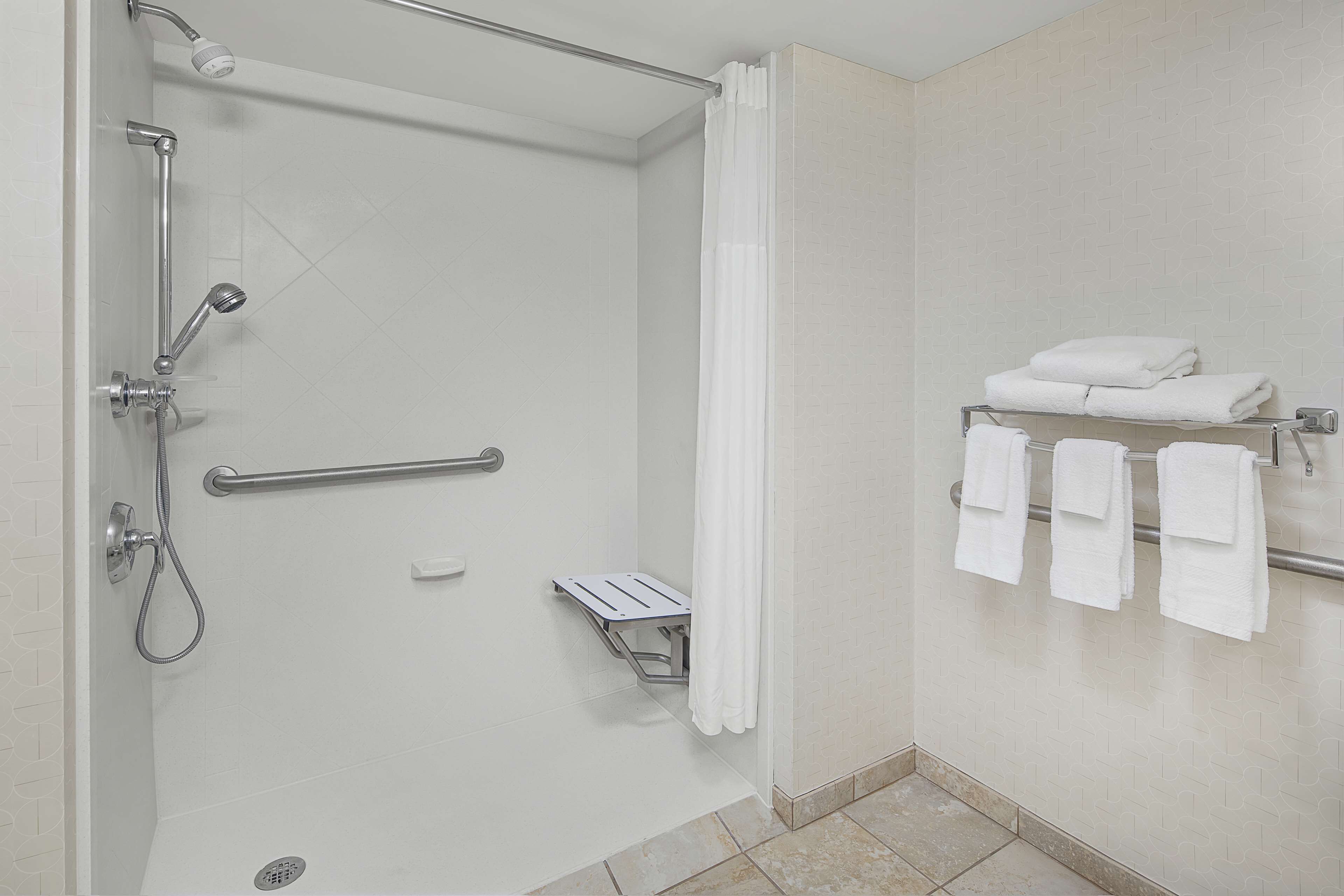 room, 1 king bed, accessible (roll-in shower, mobility & hearing) | bathroom shower