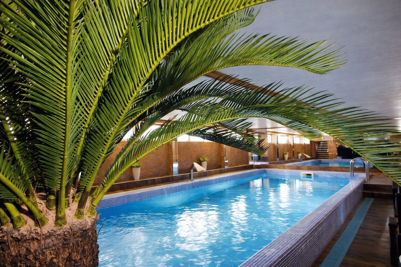 Indoor pool, seasonal outdoor pool, pool umbrellas