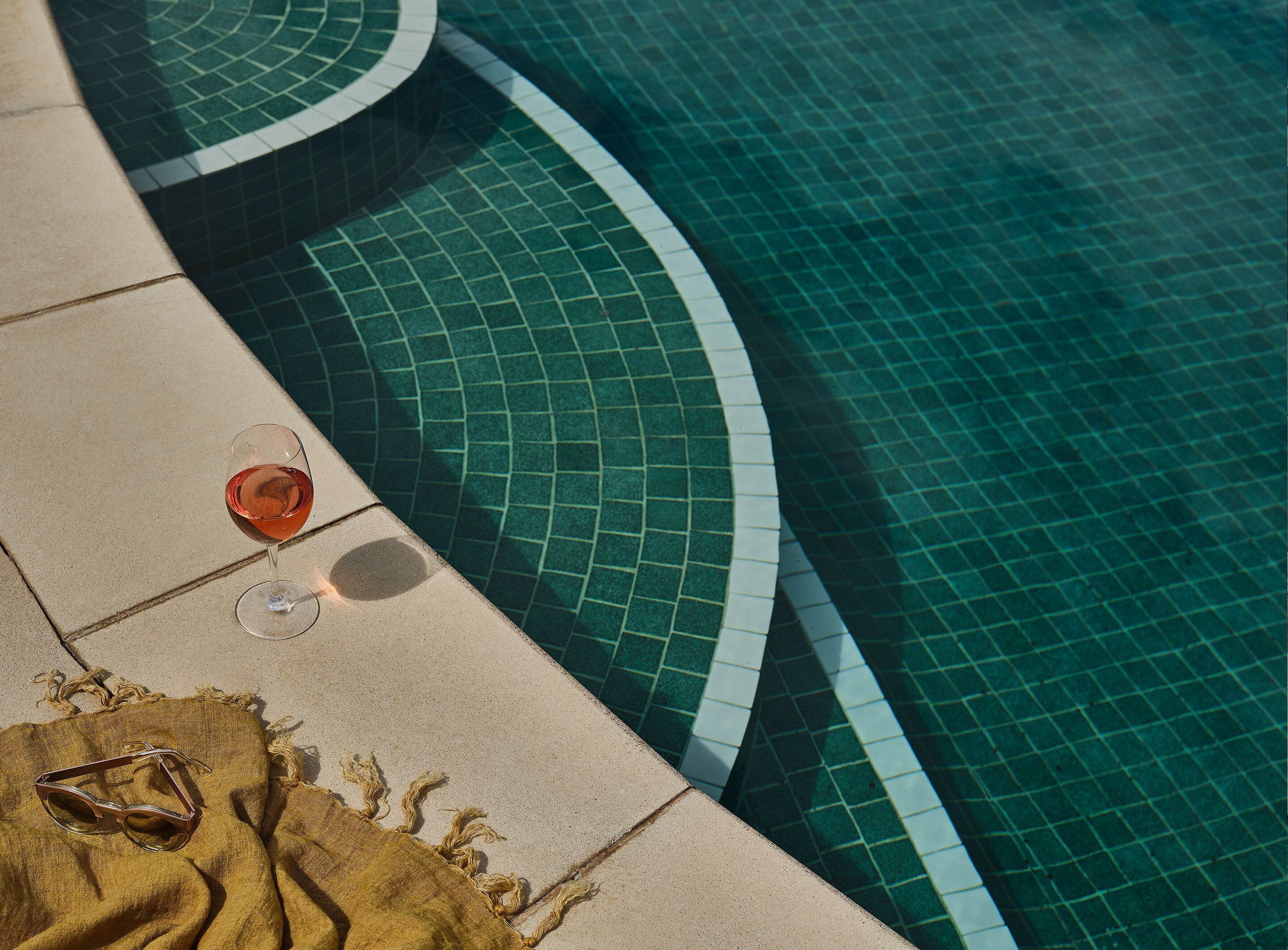 Outdoor pool, pool umbrellas, pool loungers