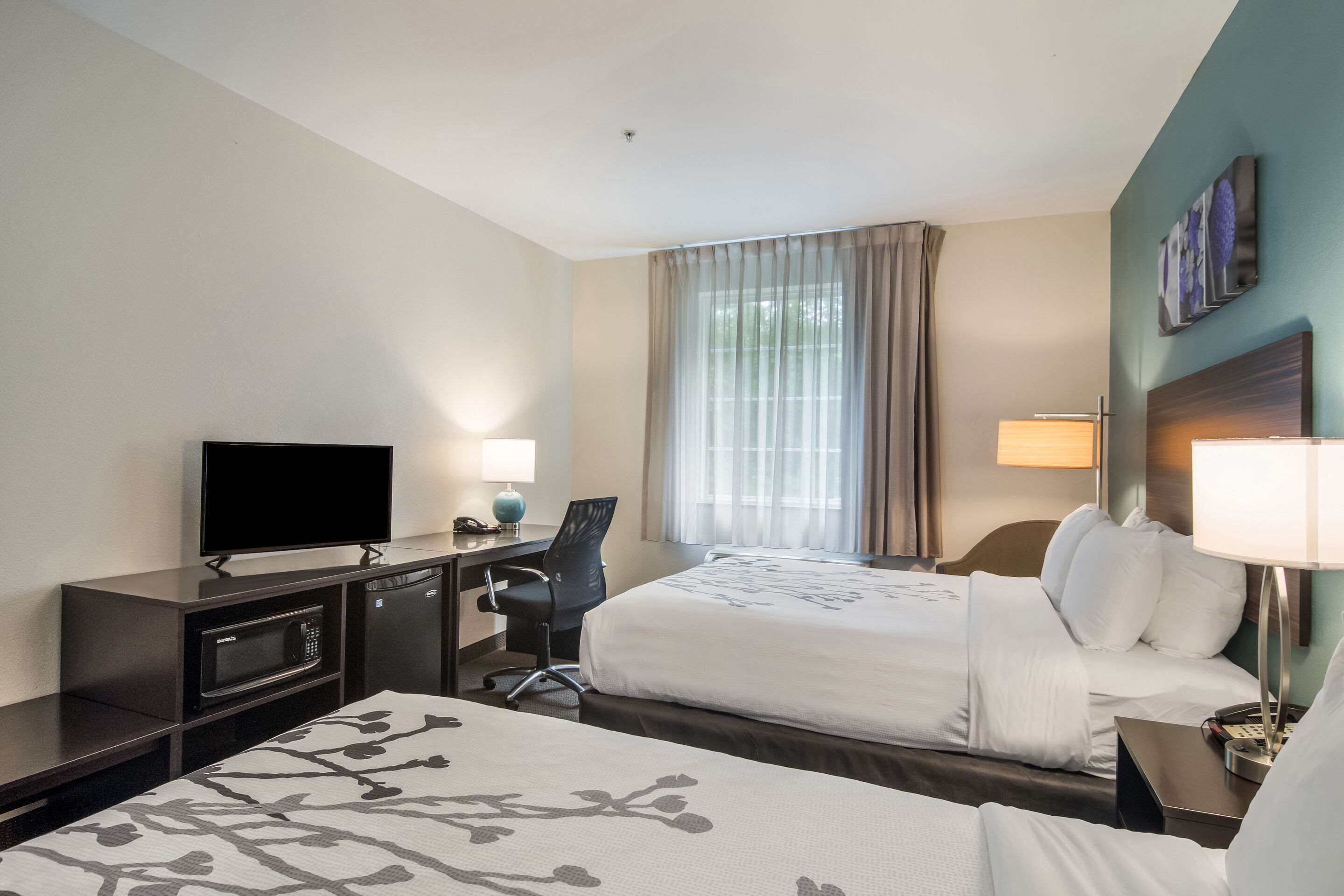 1 bedroom, desk, blackout curtains, iron/ironing board