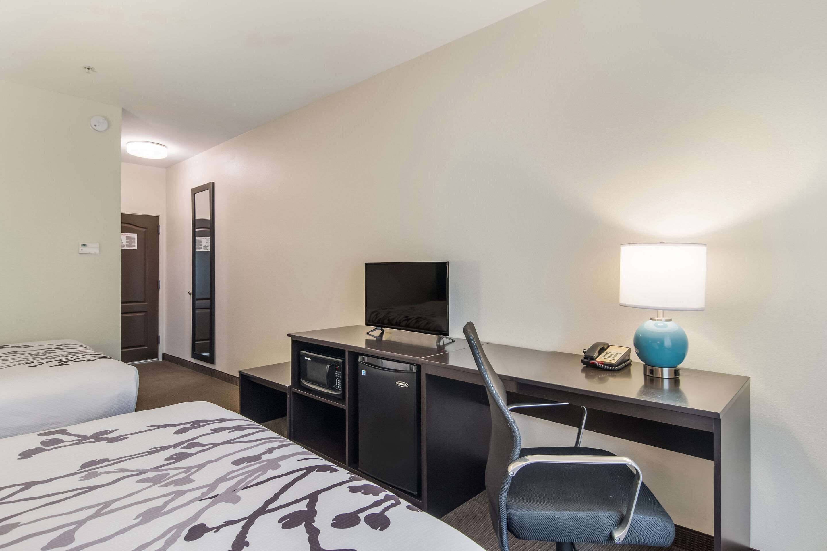 1 bedroom, desk, blackout curtains, iron/ironing board