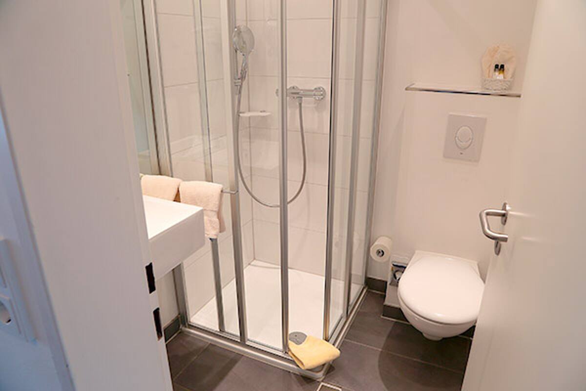 separate bathtub and shower, free toiletries, hair dryer, bathrobes
