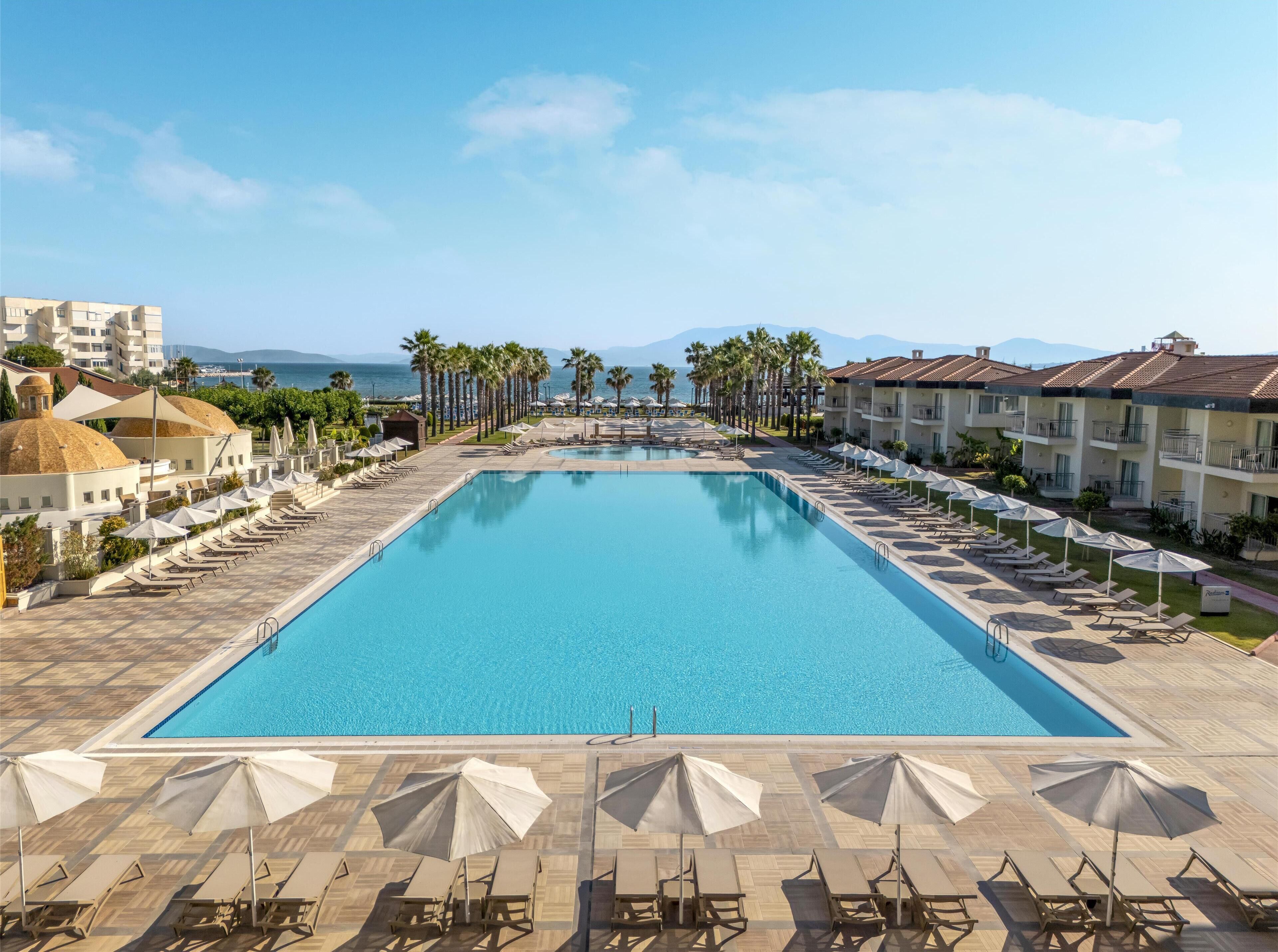 Indoor pool, outdoor pool, free pool cabanas, pool umbrellas