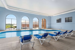 Indoor pool, open 10:00 AM to 10:00 PM, sun loungers