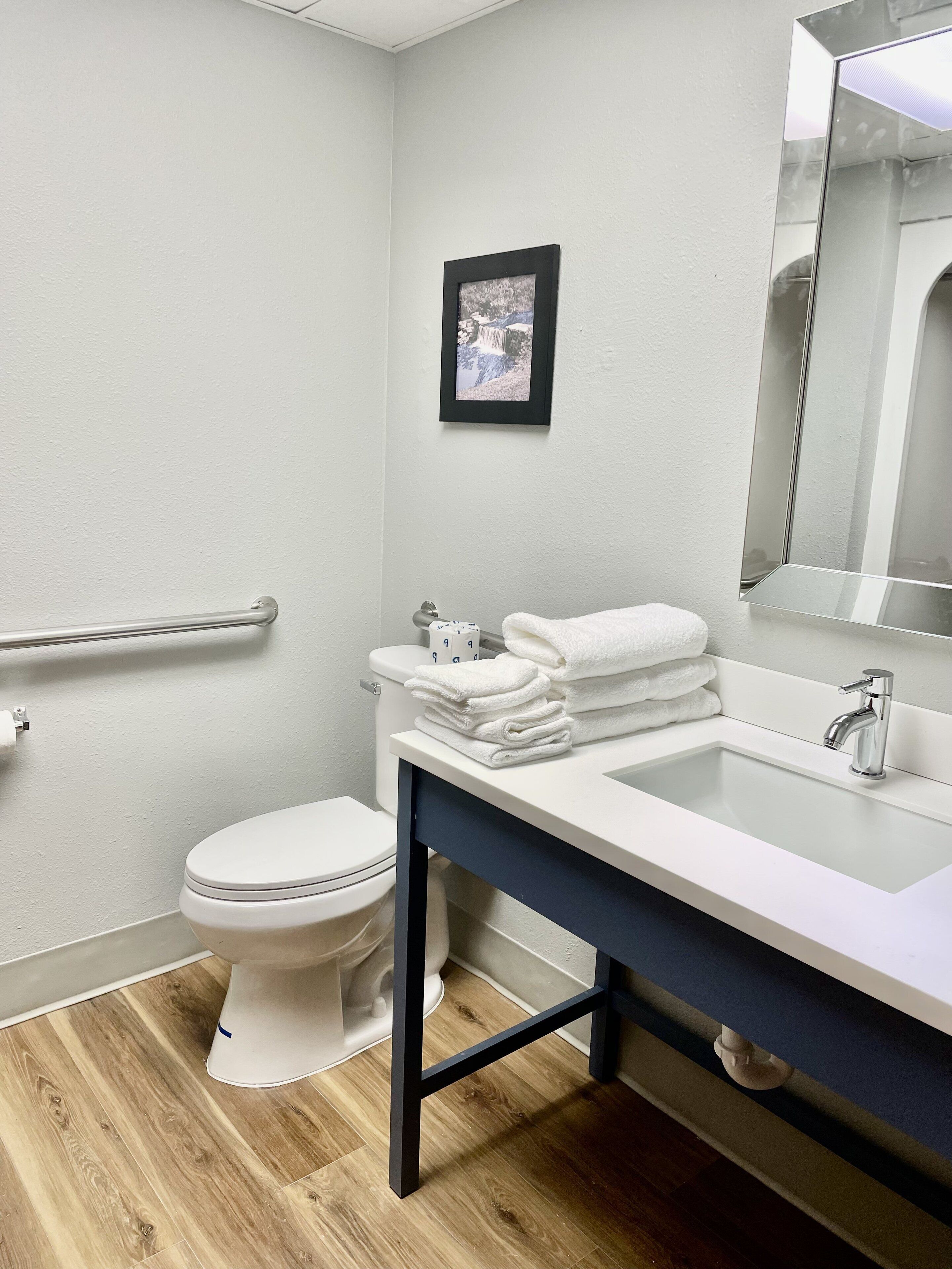 1 bedroom, desk, laptop workspace, blackout curtains