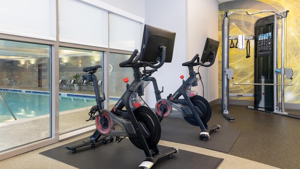 A gym with stationary bikes, a pull-up bar, and a weight machine. - Hilton Garden Inn Hanover Arundel Mills,  MD (Hanover)