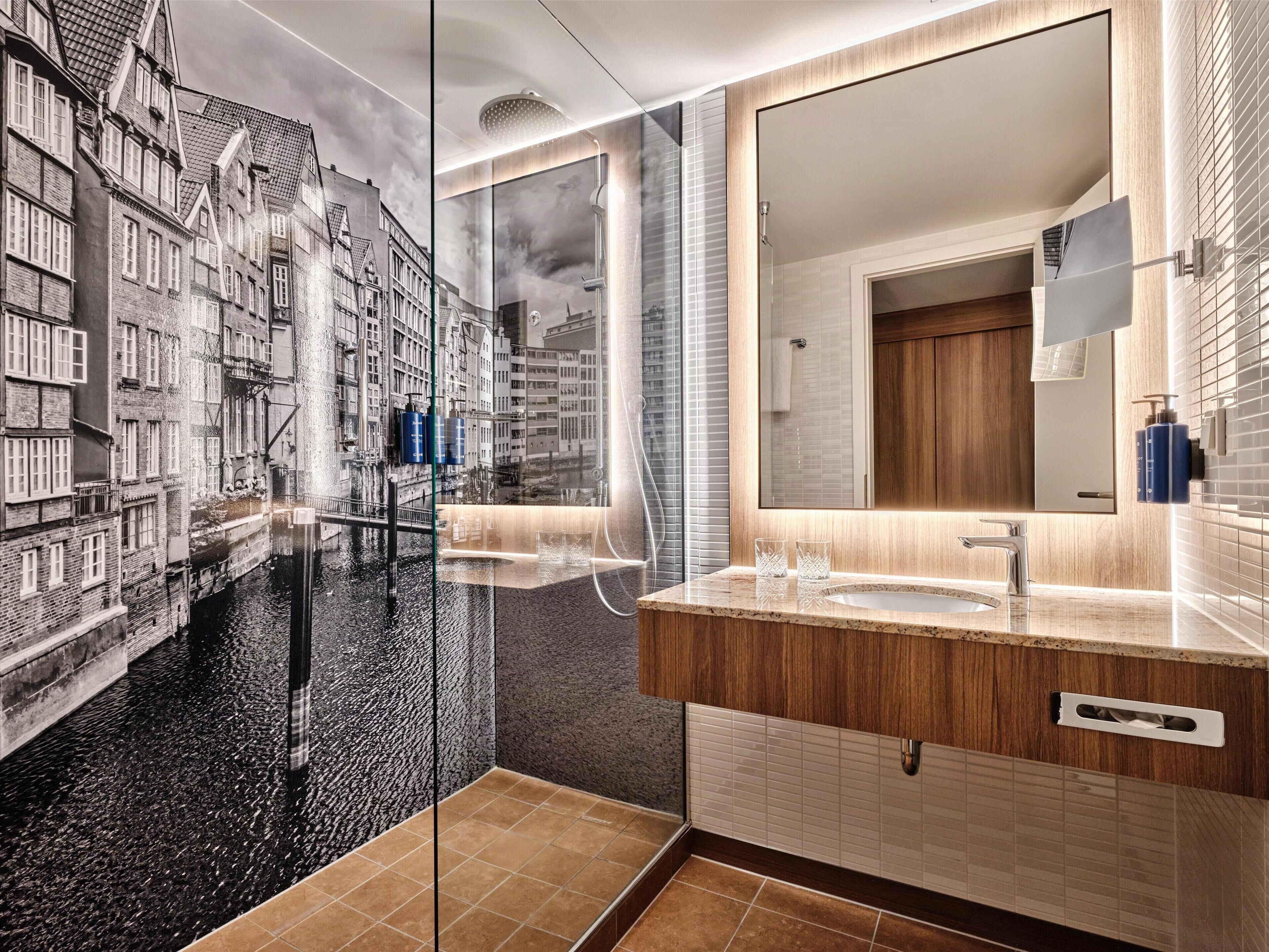 shower, deep-soaking bathtub, free toiletries, hair dryer