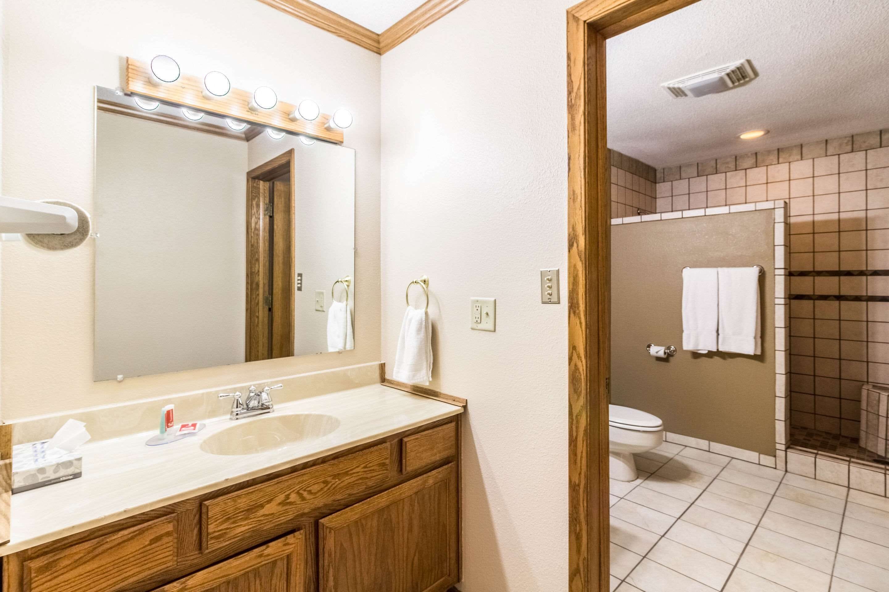 suite, 1 king bed, non smoking | bathroom | combined shower/bathtub, hair dryer, towels
