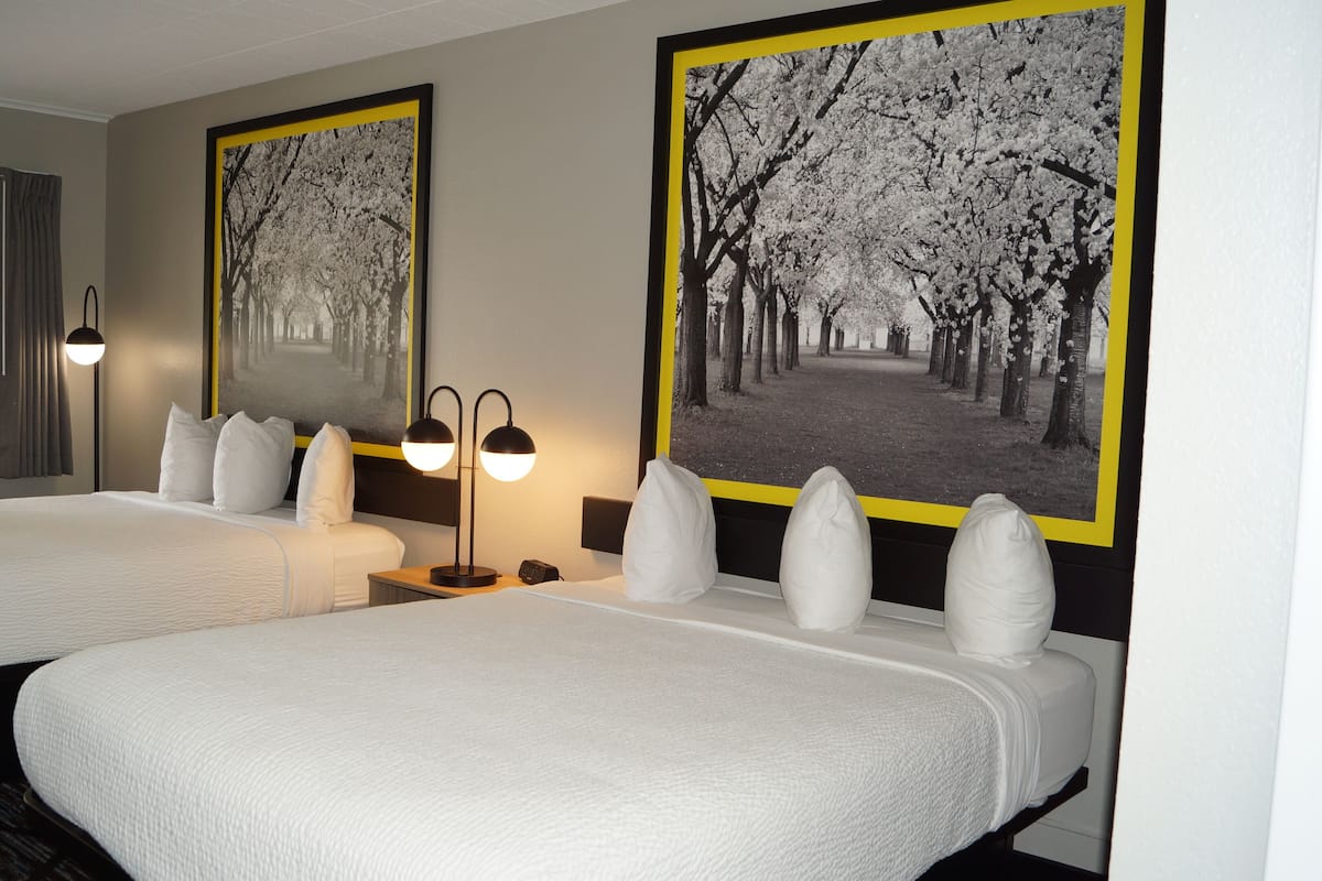 room, 2 queen beds, non smoking | desk, iron/ironing board, free wifi, bed sheets