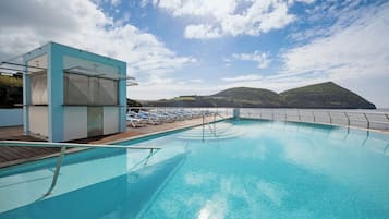Indoor pool, outdoor pool, pool loungers