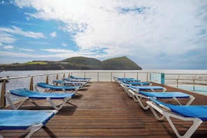 Indoor pool, outdoor pool, sun loungers