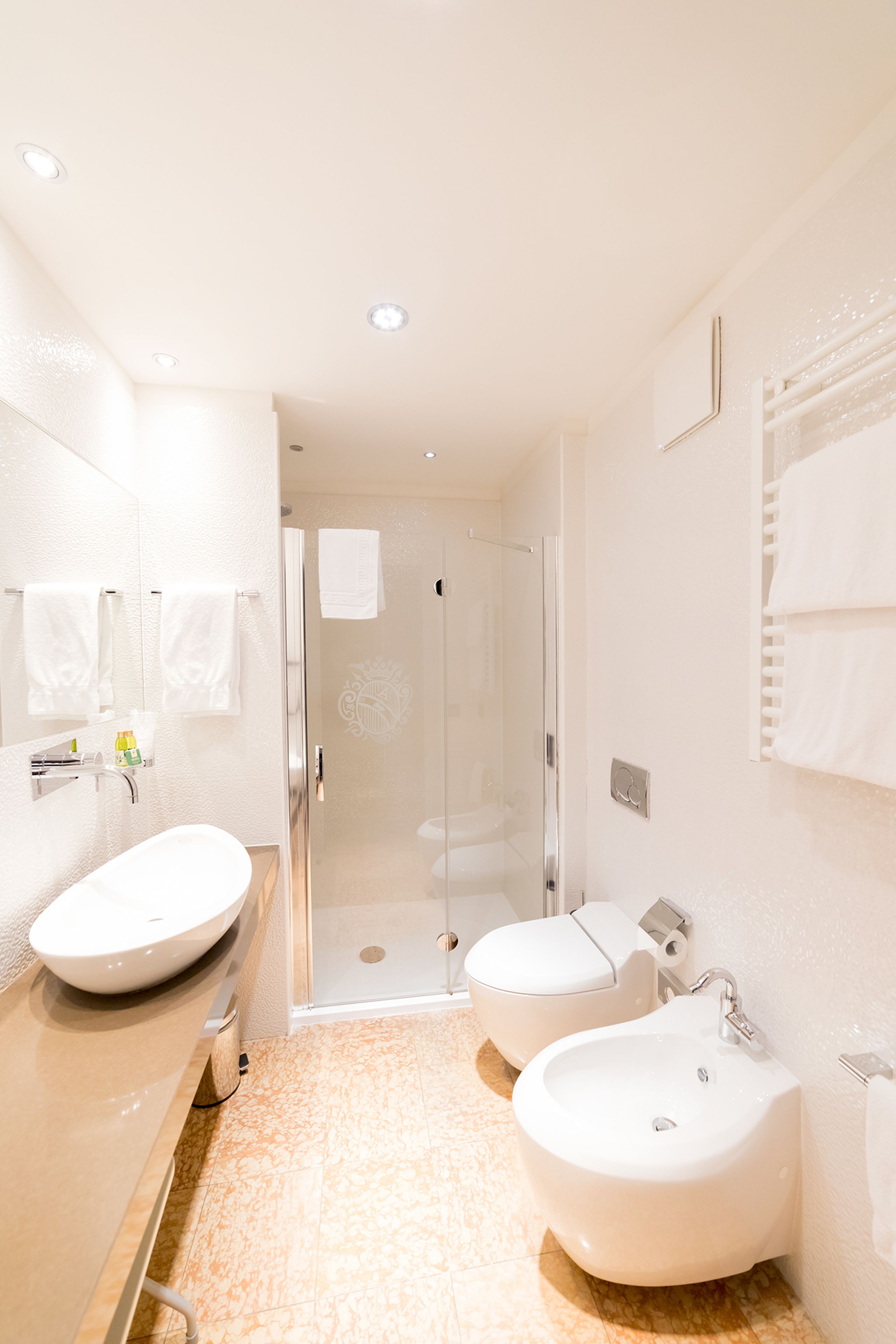 superior double room | bathroom | shower, free toiletries, hair dryer, slippers