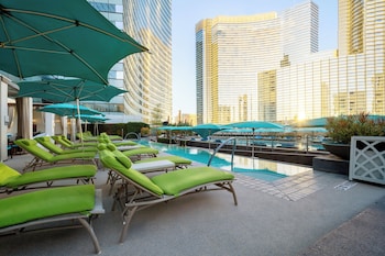 Seasonal outdoor pool, open 9:00 AM to 7:00 PM, cabanas (surcharge) at Vdara Hotel & Spa at ARIA Las Vegas